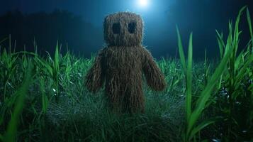 mysterious creature in tall grass under moonlight photo