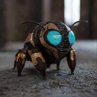 Futuristic robotic insect with glowing eyes photo