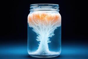 Mysterious frozen tree like structure in glass jar photo