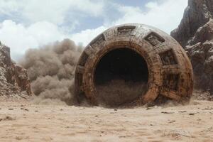 Mysterious ancient structure in desert landscape photo