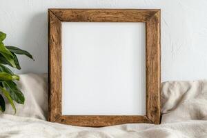 Rustic wooden frame with blank white space photo