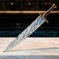 Ornate medieval dagger on marble surface photo