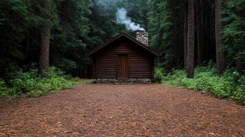 Cozy log cabin in the woods photo