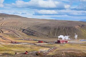 Geothermal Power Station in Iceland at Summer Sunny Day photo