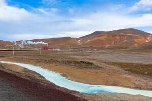 Geothermal Power Station in Iceland at Summer Sunny Day photo