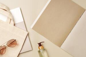 Stack of paper and fabric bag, blank objects for placing your design photo