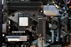Computer parts of processing unit close up photo