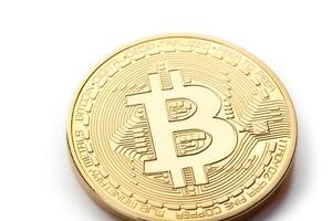 Golden Bitcoin coin isolated on white photo