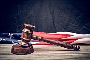 the judge gavel and background with usa flag photo