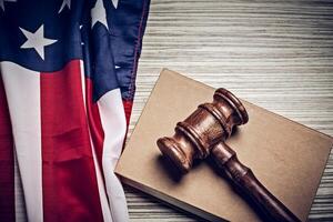the judge gavel and background with usa flag photo