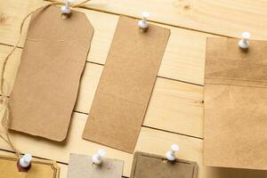 label on wooden background photo