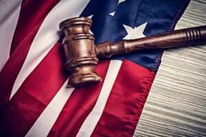 the judge gavel and background with usa flag photo