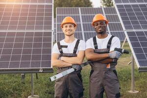 Two Engineers Working on a Solar Panel Installation Project photo