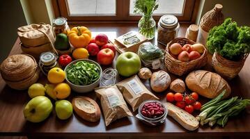 A table with various fruits and vegetables on it photo