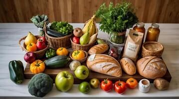 A table with various fruits and vegetables photo