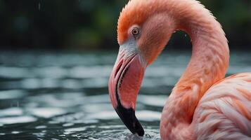 A close up of a flamingo in the water photo