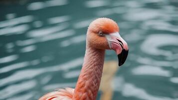 A close up of a flamingo in the water photo
