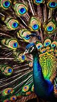 A peacock is showing off its feathers photo