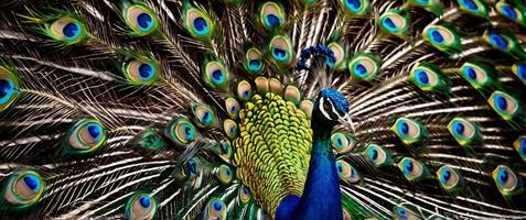 A peacock is displaying its feathers photo
