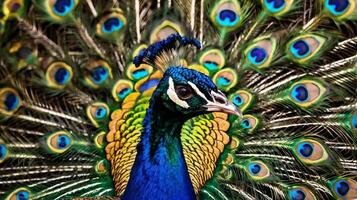 A peacock with many feathers photo