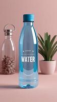Water bottle mockup on pink background photo