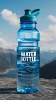 Water bottle mockup on a rock photo