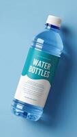 Water bottles mockup on blue background photo