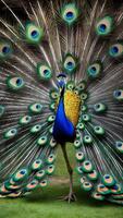 A peacock with its feathers spread out photo