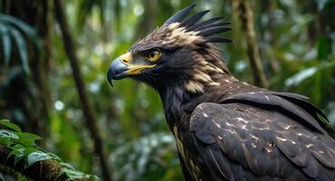 An eagle is sitting on a branch in the jungle photo