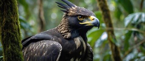 A close up of an eagle with a big black head photo