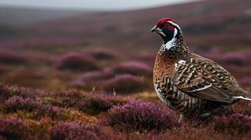 A pheasant is standing in the middle of a field photo