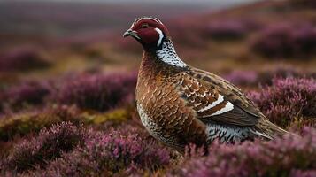 A pheasant is standing in the middle of a field photo