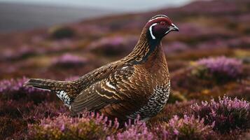 A pheasant is standing in the middle of a field photo