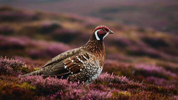 A pheasant is standing in the middle of a field photo
