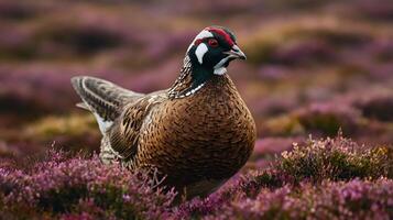 A pheasant is standing in the middle of a field photo