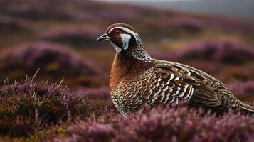 A bird is standing in the middle of a field photo