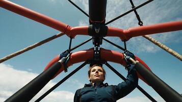 A woman is standing on a playground structure photo