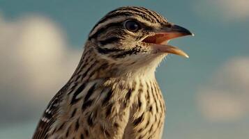 A close up of a bird with its mouth open photo