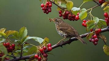 A bird is perched on a branch with berries photo