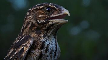 A close up of a bird with its mouth open photo