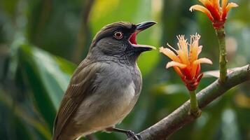 A bird with its mouth open and its beak open photo