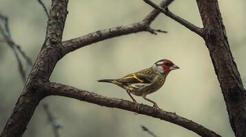A small bird is perched on a branch photo