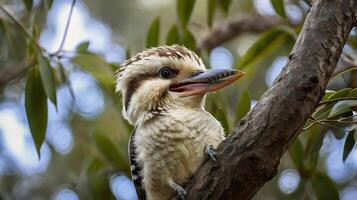 A bird sitting on a branch with its mouth open photo