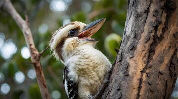A bird with a beak and a long beak sitting on a tree photo