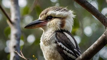 A bird is sitting on a branch with its beak open photo