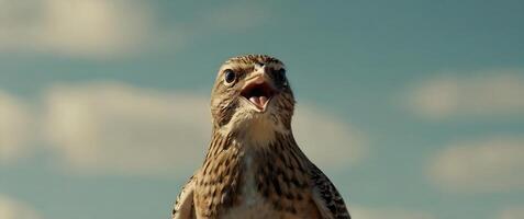 A bird with its mouth open and its eyes wide open photo