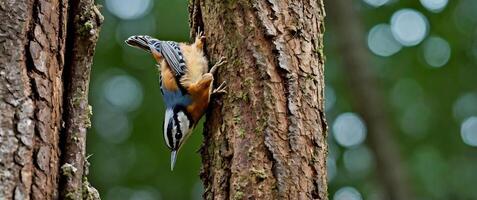 A bird is perched on a tree trunk photo