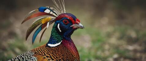 A colorful pheasant with a colorful head photo