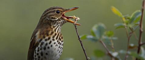 A bird with its mouth open eating something photo