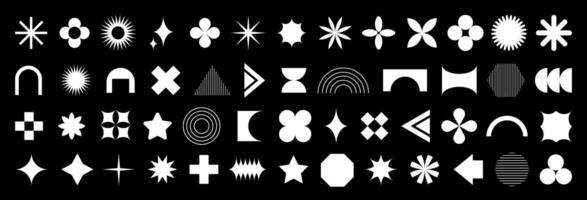 Y2k abstract geometric shapes. set of brutalism retro minimal graphic icons, logos, design elements vector